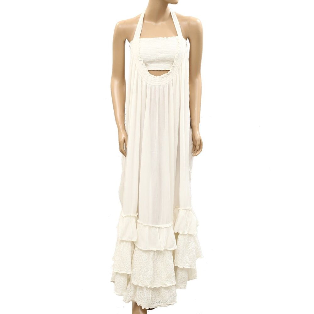 Free People Free-Est Kauri Maxi Dress Gauze Smocked Halter Tiered Lace S 287751 - Picture 6 of 9